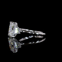 14K White Gold 3 Stone Ring with 3.02 Carat Radiant Cut Lab Diamond and Trapezoid Side Stones - 3.82 Carat Total Diamond Weight - Covaloro Fine Jewelry