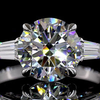 14K White Gold 3-Stone Ring with 3.03 Carat Round Brilliant Lab Diamond and 0.63 Carat Baguette Side Stones - 3.66 Carat Total Diamond Weight - Covaloro Fine Jewelry