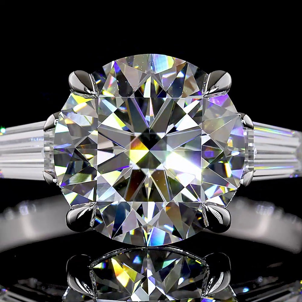 14K White Gold 3-Stone Ring with 3.03 Carat Round Brilliant Lab Diamond and 0.63 Carat Baguette Side Stones - 3.66 Carat Total Diamond Weight - Covaloro Fine Jewelry