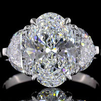 14K White Gold 3-Stone Ring with 3.05 Carats Oval Lab Diamond and Half-Moon Side Stones - 4.28 Carats Total Diamond Weight - Covaloro Fine Jewelry