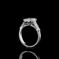 14K White Gold 3 Stone Ring with 3.06 Carat Moval Cut Lab Diamond and 0.96 Carat Tapered Baguette Lab Diamonds - 4.02 Carat Total Diamond Weight - Covaloro Fine Jewelry