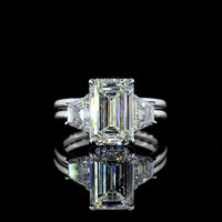 14K White Gold 3-Stone Ring with 3.55 Carat Emerald Cut Lab Diamond and Trapezoid Side Diamonds - 4.6 Carat Total Weight - Covaloro Fine Jewelry