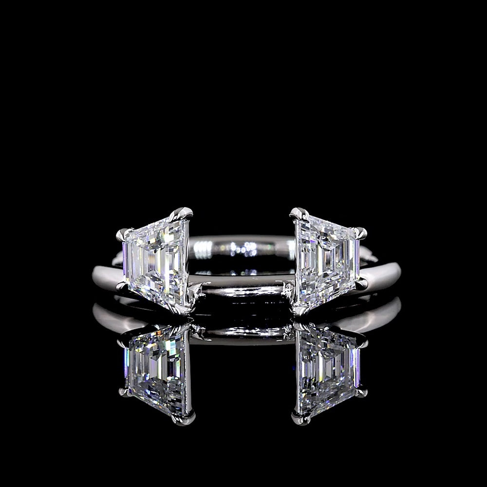 14K White Gold 3-Stone Ring with 3.55 Carat Emerald Cut Lab Diamond and Trapezoid Side Diamonds - 4.6 Carat Total Weight - Covaloro Fine Jewelry