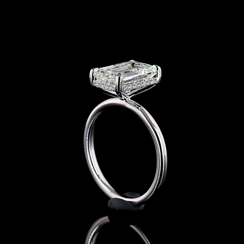 14K White Gold 3-Stone Ring with 3.55 Carat Emerald Cut Lab Diamond and Trapezoid Side Diamonds - 4.6 Carat Total Weight - Covaloro Fine Jewelry