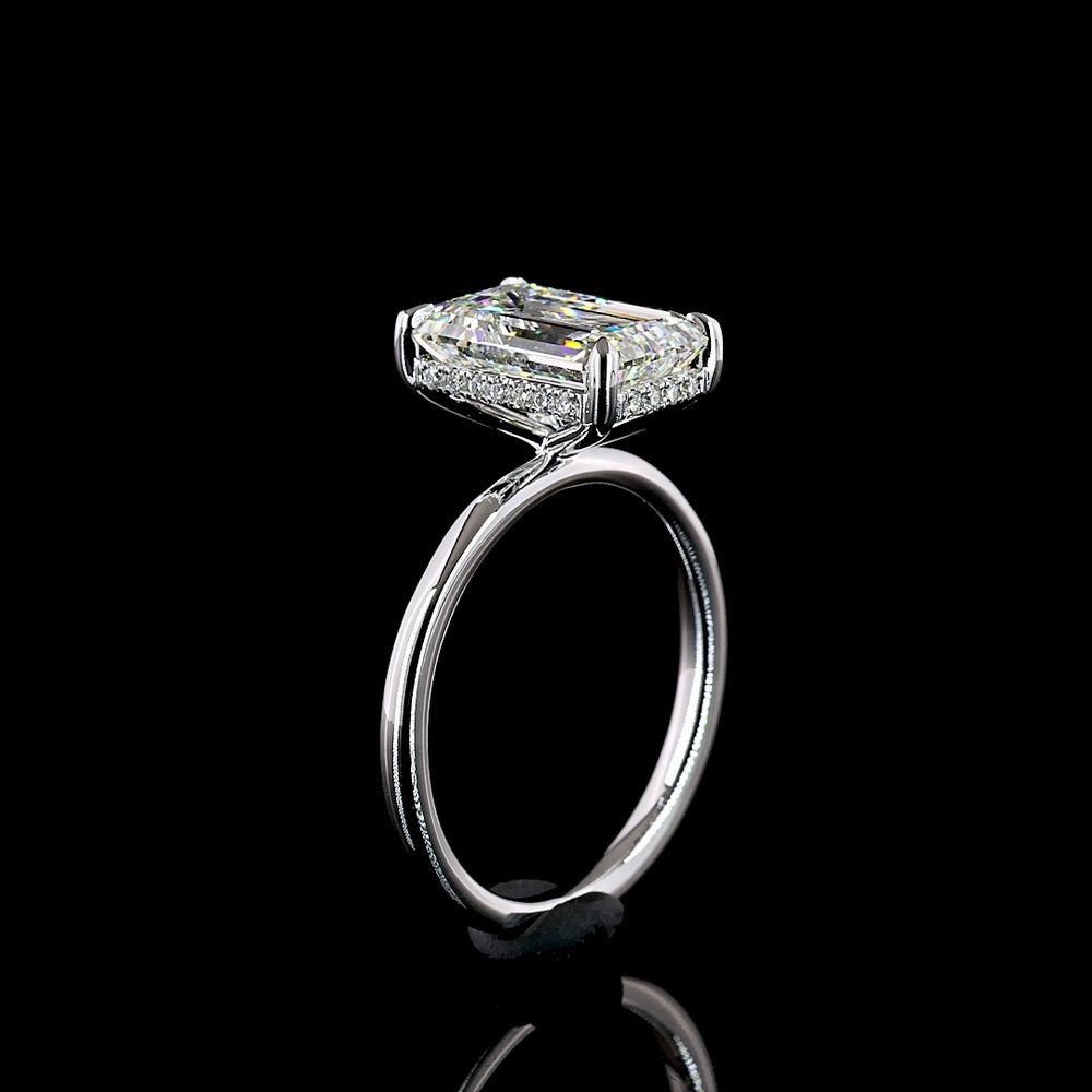 14K White Gold 3-Stone Ring with 3.55 Carat Emerald Cut Lab Diamond and Trapezoid Side Diamonds - 4.6 Carat Total Weight - Covaloro Fine Jewelry