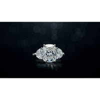 14K White Gold 3-Stone Ring with 4.06 Carat Cushion Modified Lab Diamond and 0.73 Carat Half-Moon Lab Diamonds - 4.79 Carat Total Weight, GIA Certified - Covaloro Fine Jewelry