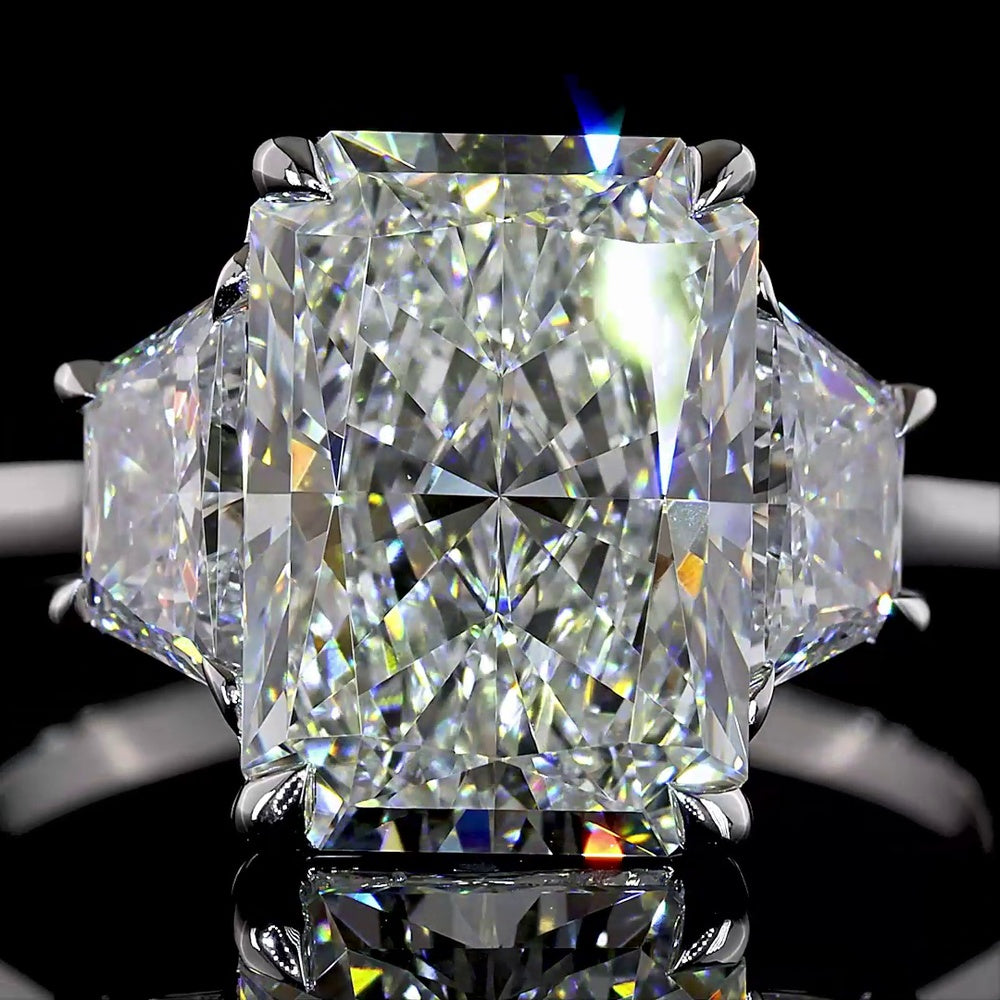 14K White Gold 3-Stone Ring with 4.06 Carat Radiant Cut Lab Diamond and 1.20 Carat Side Stones - 5.26 Carat Total Diamond Weight - Covaloro Fine Jewelry