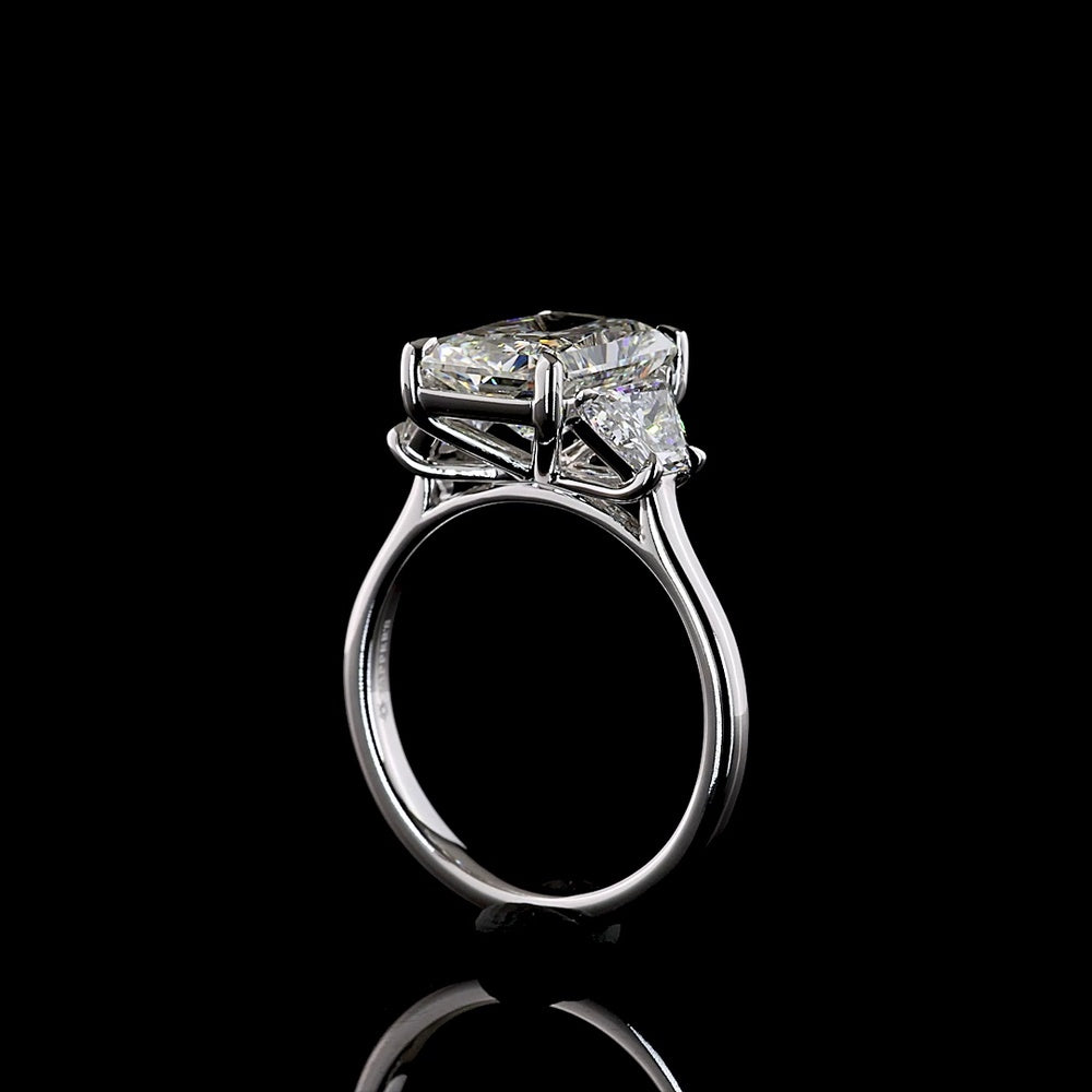 14K White Gold 3-Stone Ring with 4.06 Carat Radiant Cut Lab Diamond and 1.20 Carat Side Stones - 5.26 Carat Total Diamond Weight - Covaloro Fine Jewelry