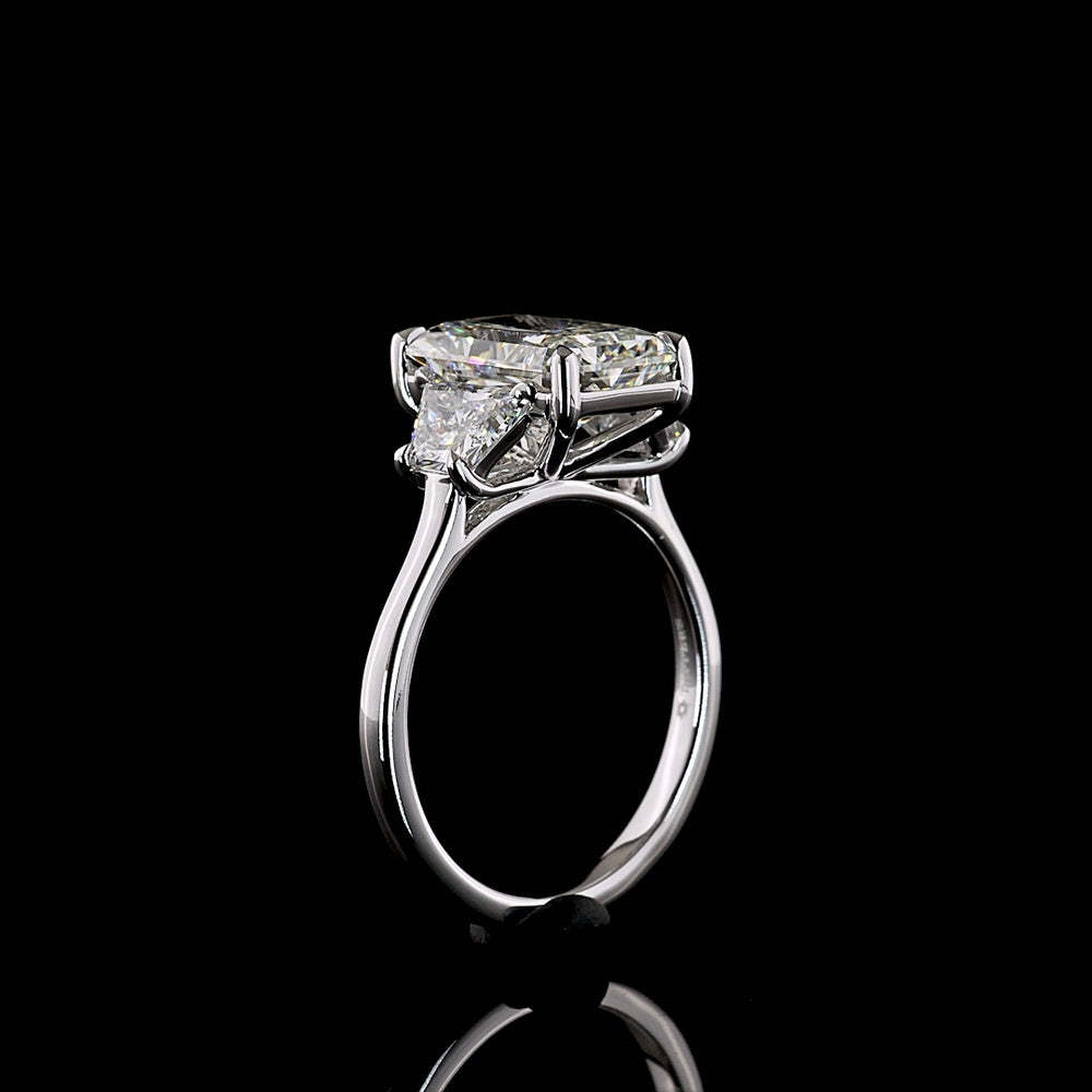 14K White Gold 3-Stone Ring with 4.06 Carat Radiant Cut Lab Diamond and 1.20 Carat Side Stones - 5.26 Carat Total Diamond Weight - Covaloro Fine Jewelry