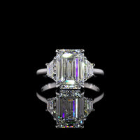 14K White Gold 3 Stone Ring with 4.14 Carat Emerald Cut Lab Diamond and 1.19 Carat Trapezoid Side Stones - 5.33 Carat Total Weight - Covaloro Fine Jewelry