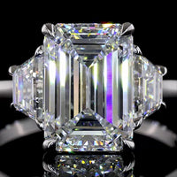 14K White Gold 3 Stone Ring with 4.14 Carat Emerald Cut Lab Diamond and 1.19 Carat Trapezoid Side Stones - 5.33 Carat Total Weight - Covaloro Fine Jewelry