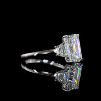 14K White Gold 3 Stone Ring with 4.14 Carat Emerald Cut Lab Diamond and 1.19 Carat Trapezoid Side Stones - 5.33 Carat Total Weight - Covaloro Fine Jewelry