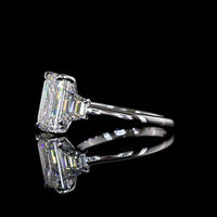 14K White Gold 3 Stone Ring with 4.14 Carat Emerald Cut Lab Diamond and 1.19 Carat Trapezoid Side Stones - 5.33 Carat Total Weight - Covaloro Fine Jewelry