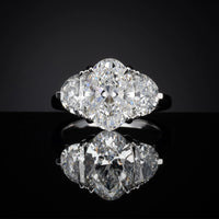 14K White Gold 3-Stone Ring with 5.01 Carat Oval Lab Diamond and Half-Moon Side Stones - 6.79 Carats Total Diamond Weight - Covaloro Fine Jewelry