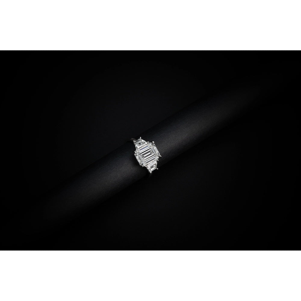 14K White Gold 3 Stone Ring with 7.00 Carat Oval Lab Diamond and Half-Moon Side Stones - 10.1 Carat Total Diamond Weight - Covaloro Fine Jewelry