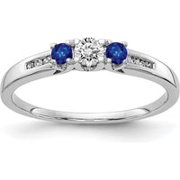 14K White Gold 3-Stone Ring with Diamond and Sapphire - 0.13 Carat Diamond, 0.09 Carat Sapphire Each by 0