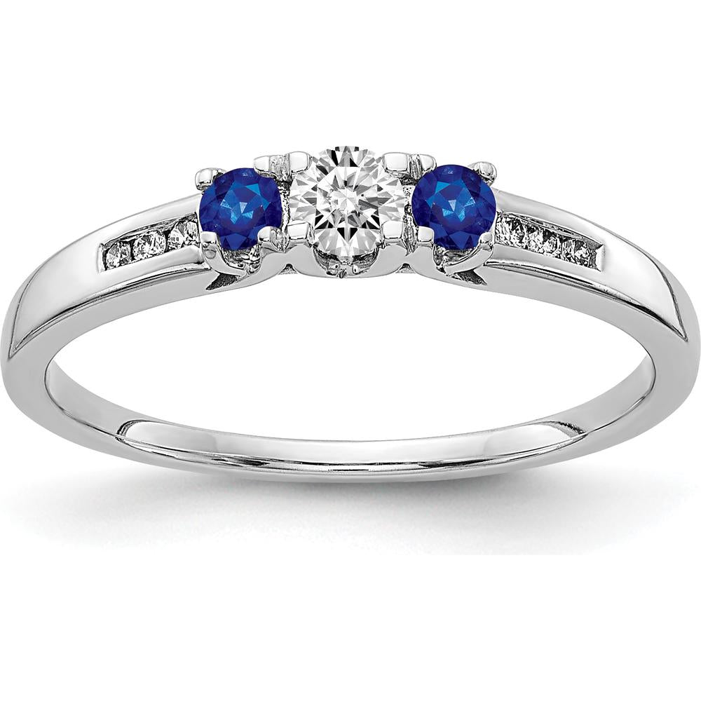 14K White Gold 3-Stone Ring with Diamond and Sapphire - 0.13 Carat Diamond, 0.09 Carat Sapphire Each by 0