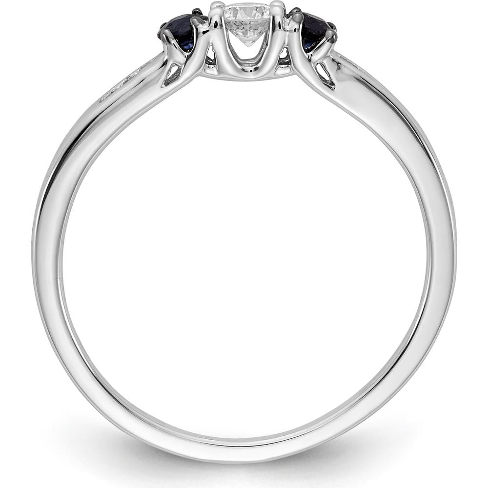14K White Gold 3-Stone Ring with Diamond and Sapphire - 0.13 Carat Diamond, 0.09 Carat Sapphire Each by 0