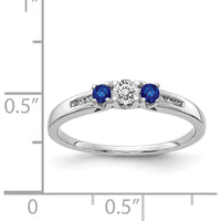 14K White Gold 3-Stone Ring with Diamond and Sapphire - 0.13 Carat Diamond, 0.09 Carat Sapphire Each by 0