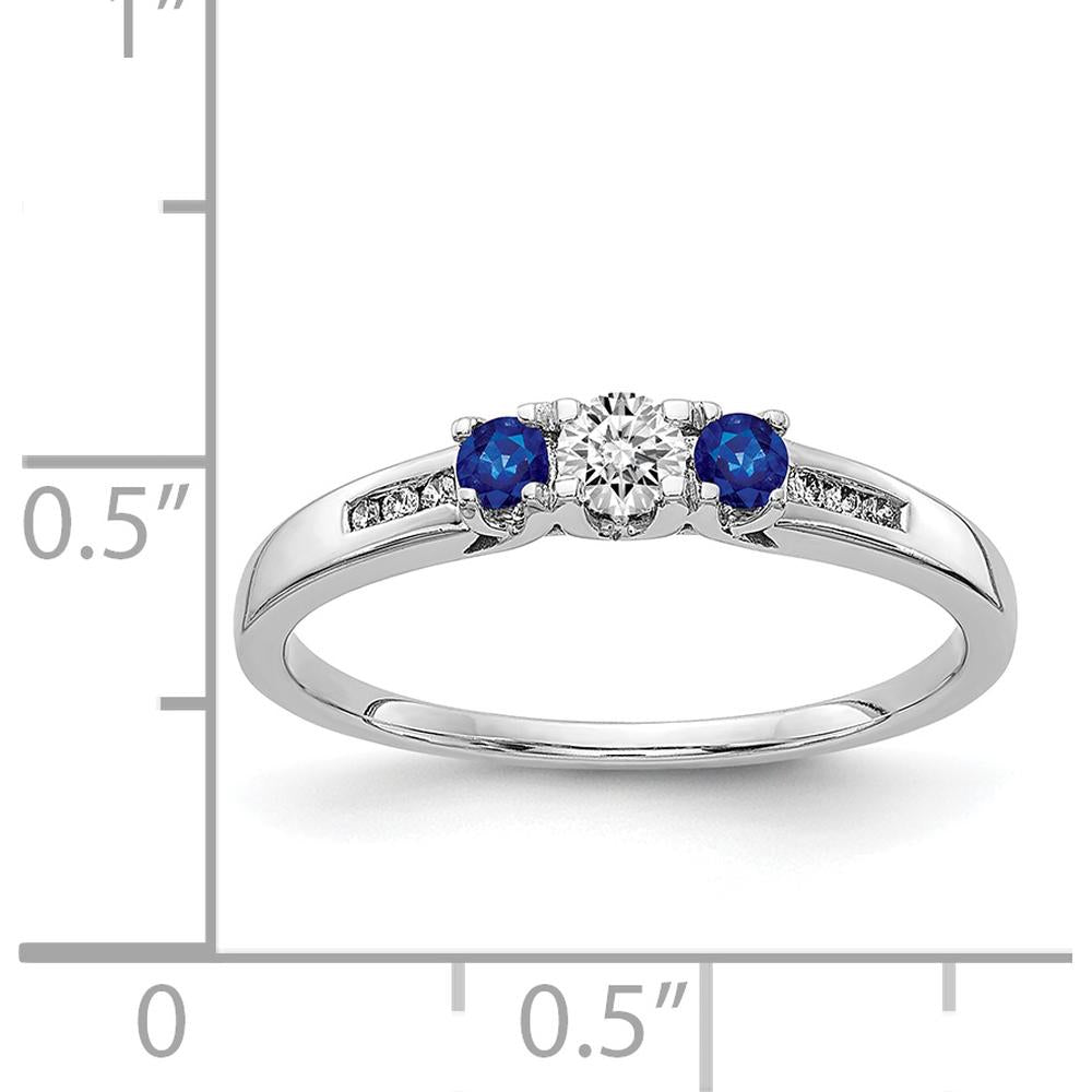 14K White Gold 3-Stone Ring with Diamond and Sapphire - 0.13 Carat Diamond, 0.09 Carat Sapphire Each by 0