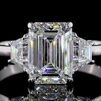14K White Gold 3-Stone Ring with Emerald Cut Lab Diamond Center (2.07ct) and Trapezoid Side Stones (0.66ct) - 2.73 Carat Total Weight, E-F Color VS1 Clarity - Covaloro Fine Jewelry