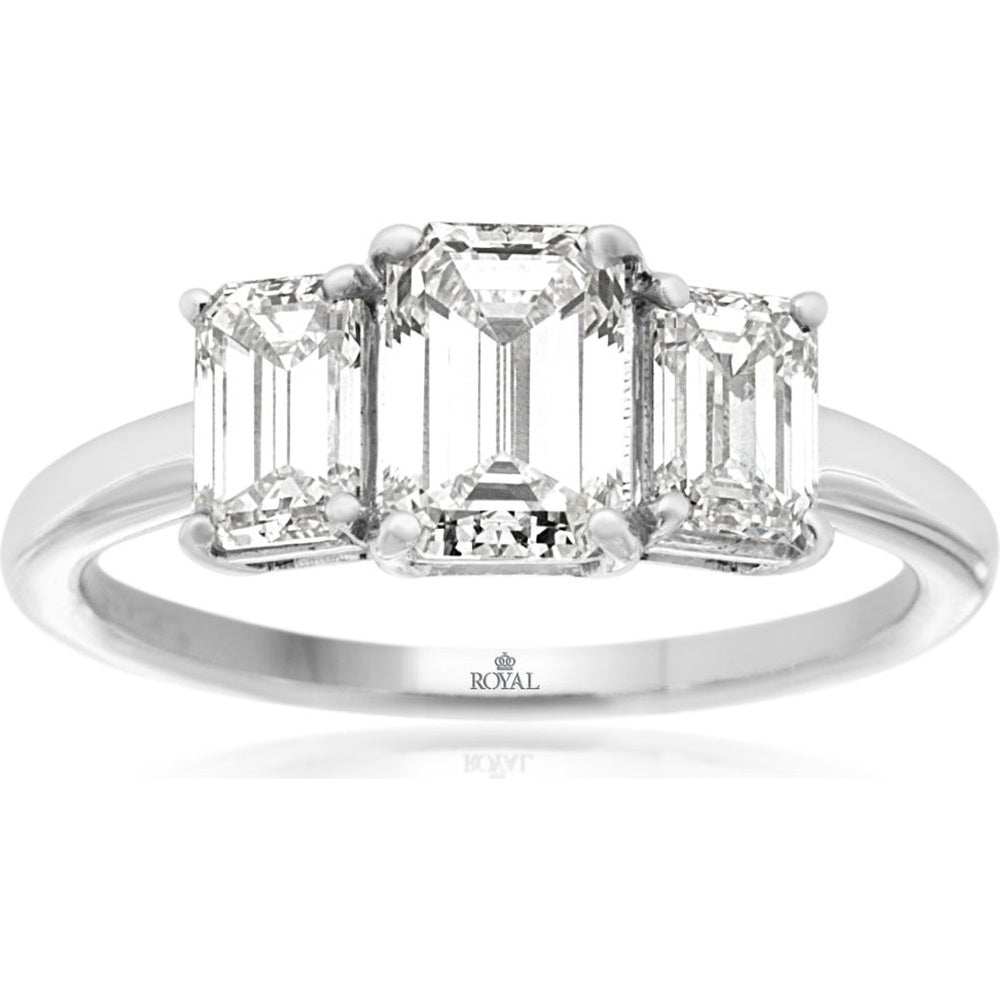 14K White Gold 3-Stone Ring with Emerald Cut Lab Grown Diamonds - 2.00 Carat Total Diamond Weight - Royal Jewelry