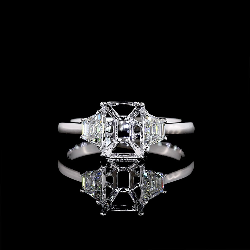 14K White Gold 3-Stone Ring with North-South Set Trapezoid Lab Diamonds - 0.49 Carat Total Weight - Covaloro Fine Jewelry