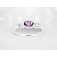14K White Gold 3-Stone Ring with Oval Amethyst and Pear-Set Diamond Accents - 0.40 Carat Amethyst and 0.05 Carat Total Diamond Weight - Royal Jewelry