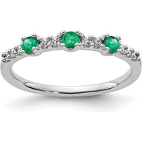 14K White Gold 3-Stone Ring with Round Emeralds and Diamonds - 0.045 Carat Total Emerald Weight by 0