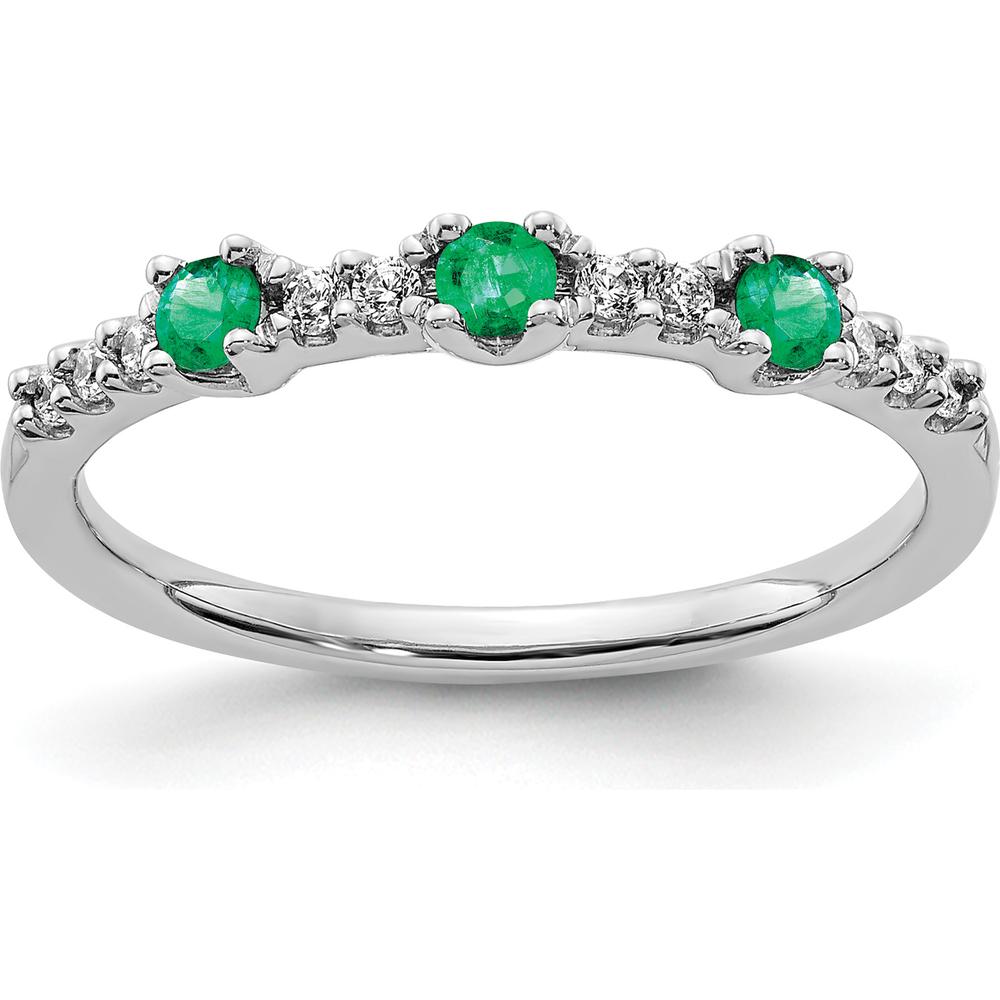 14K White Gold 3-Stone Ring with Round Emeralds and Diamonds - 0.045 Carat Total Emerald Weight by 0