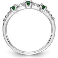 14K White Gold 3-Stone Ring with Round Emeralds and Diamonds - 0.045 Carat Total Emerald Weight by 0