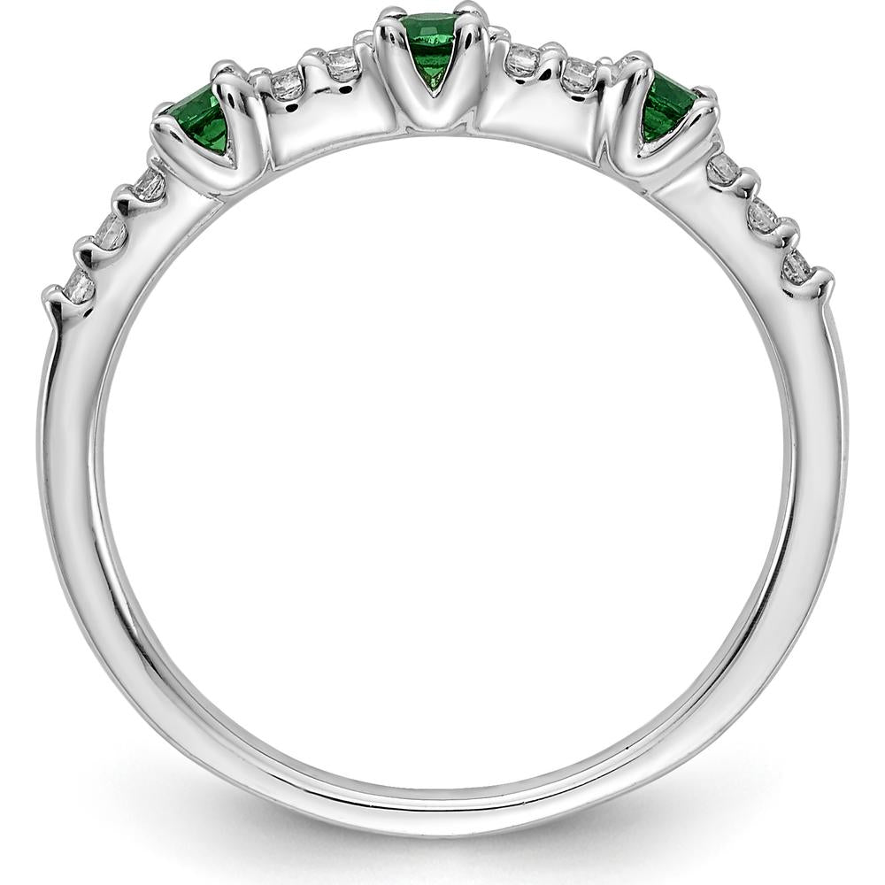 14K White Gold 3-Stone Ring with Round Emeralds and Diamonds - 0.045 Carat Total Emerald Weight by 0