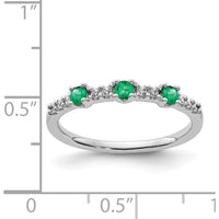 14K White Gold 3-Stone Ring with Round Emeralds and Diamonds - 0.045 Carat Total Emerald Weight by 0