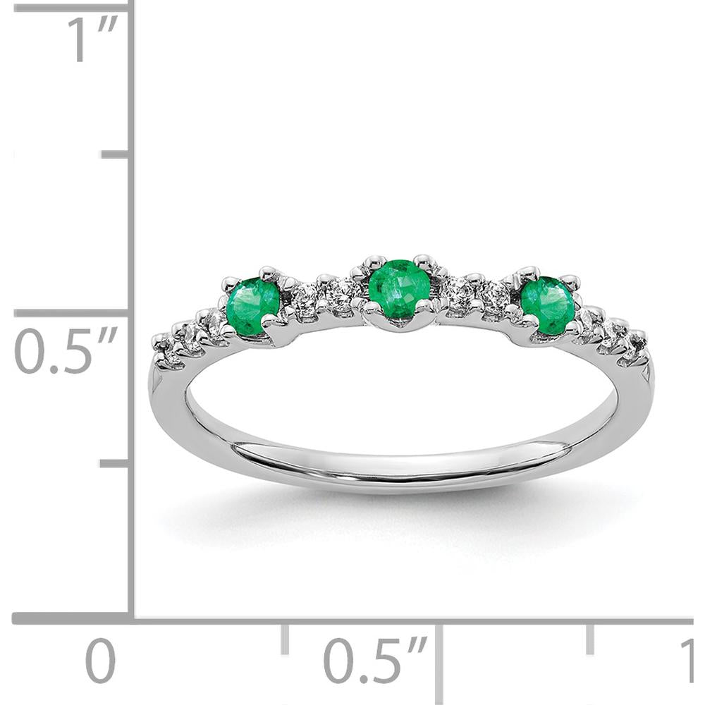 14K White Gold 3-Stone Ring with Round Emeralds and Diamonds - 0.045 Carat Total Emerald Weight by 0