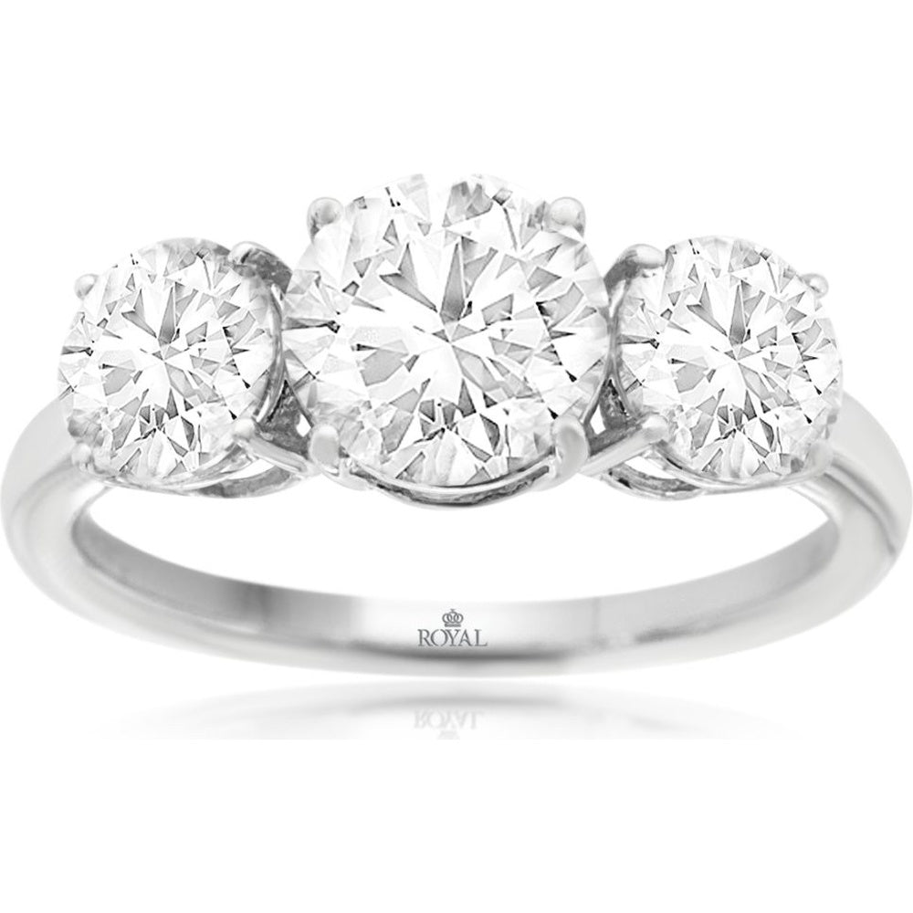 14K White Gold 3-Stone Ring with Round Lab-Grown Diamonds - 3.00 Carat Total Center Diamond Weight - Royal Jewelry