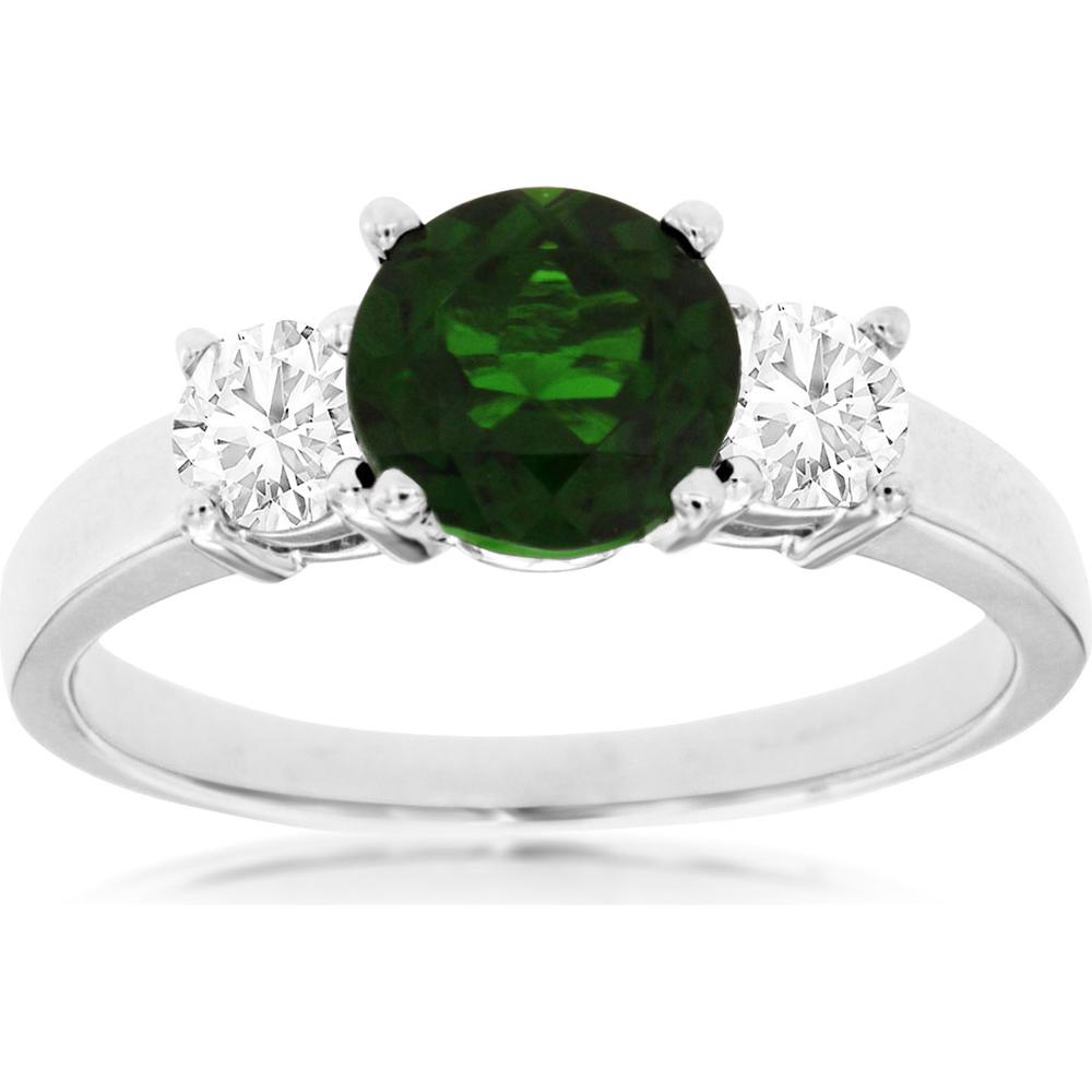 14K White Gold 3-Stone Ring with Round Russalite and Round Diamonds - 1.45 Carat Russalite and 0.50 Carat Total Diamond Weight - Royal Jewelry