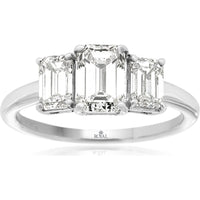 14K White Gold 3-Stone Ring with Step-Cut Lab Grown Diamonds - 2.00 Carat Total Diamond Weight - Royal Jewelry