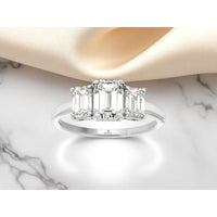 14K White Gold 3-Stone Ring with Step-Cut Lab Grown Diamonds - 2.00 Carat Total Diamond Weight - Royal Jewelry