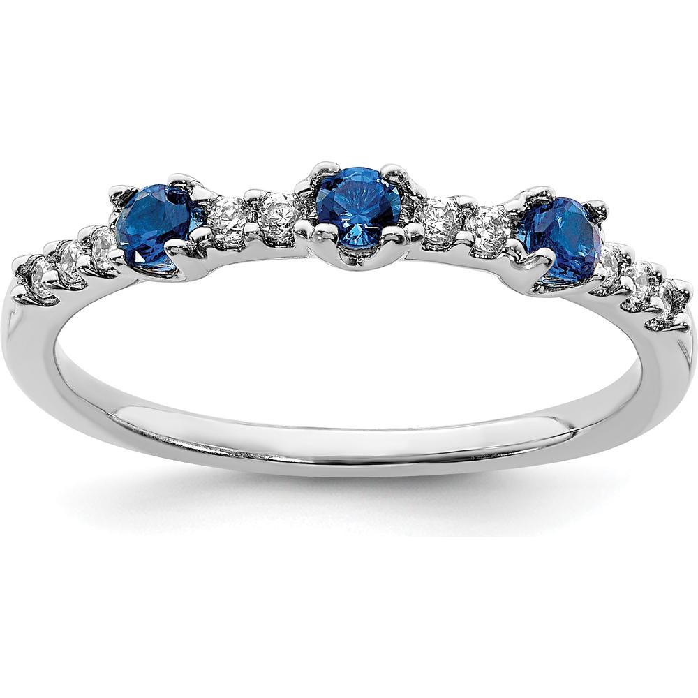 14K White Gold 3-Stone Sapphire and Diamond Ring - 0.14 Carat Total Gemstone Weight by 0