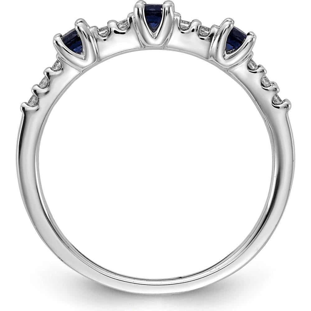 14K White Gold 3-Stone Sapphire and Diamond Ring - 0.14 Carat Total Gemstone Weight by 0