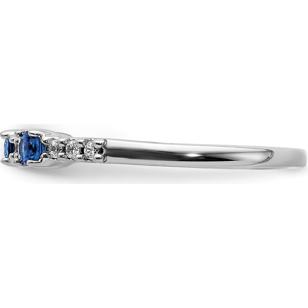 14K White Gold 3-Stone Sapphire and Diamond Ring - 0.14 Carat Total Gemstone Weight by 0