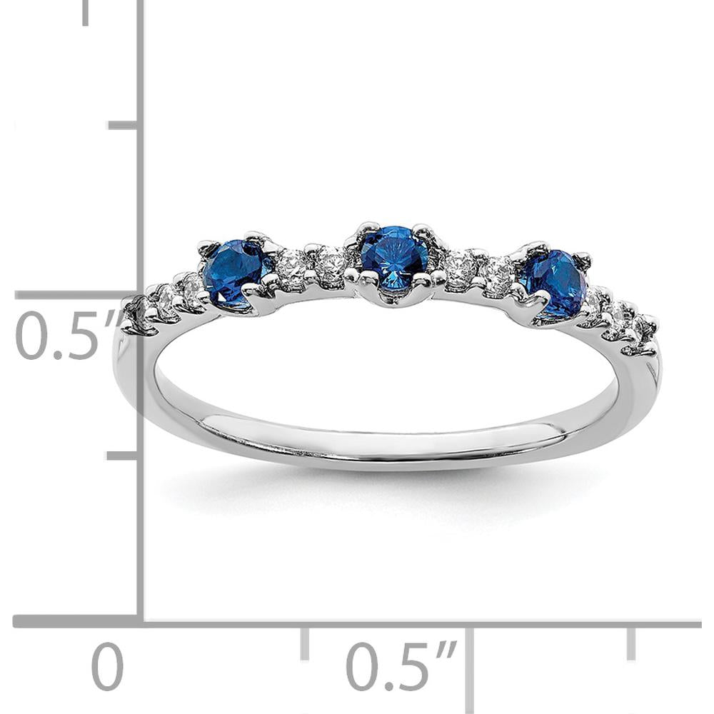 14K White Gold 3-Stone Sapphire and Diamond Ring - 0.14 Carat Total Gemstone Weight by 0
