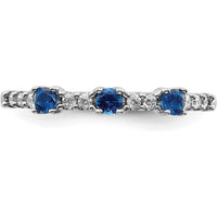14K White Gold 3-Stone Sapphire and Diamond Ring - 0.14 Carat Total Gemstone Weight by 0