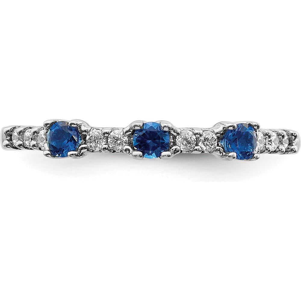 14K White Gold 3-Stone Sapphire and Diamond Ring - 0.14 Carat Total Gemstone Weight by 0