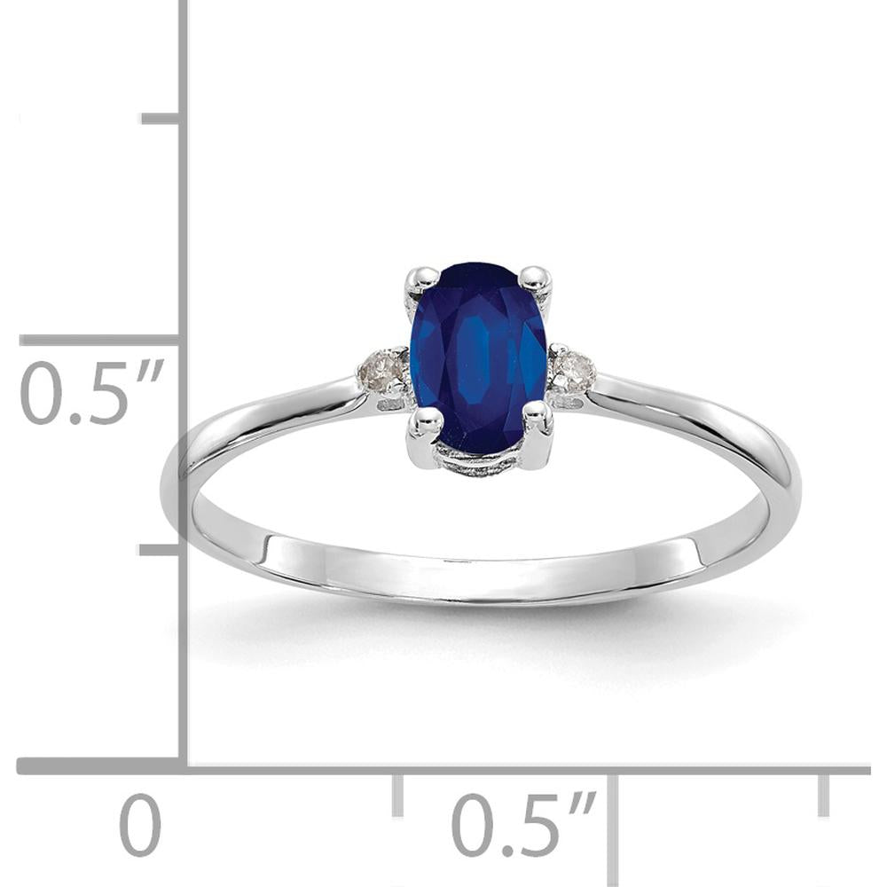 14K White Gold 3-Stone Sapphire and Diamond Ring with Oval Sapphire - 0.68 Carat Total Gem Weight by Oro Pregiato