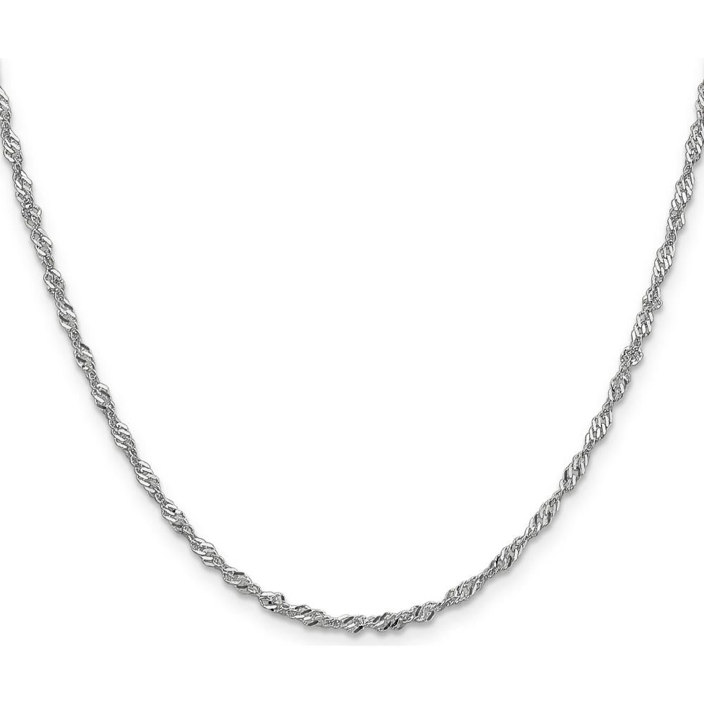14K White Gold 30" 2.0mm Singapore Chain with Lobster Clasp - Rhodium-Plated Finish by Oro Pregiato