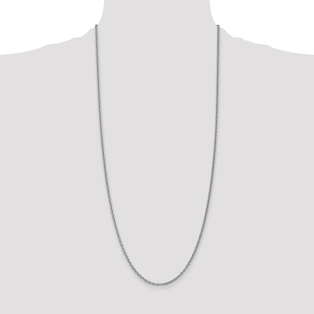 14K White Gold 30" 2.4mm Round Open Link Cable Chain with Lobster Clasp by Oro Pregiato