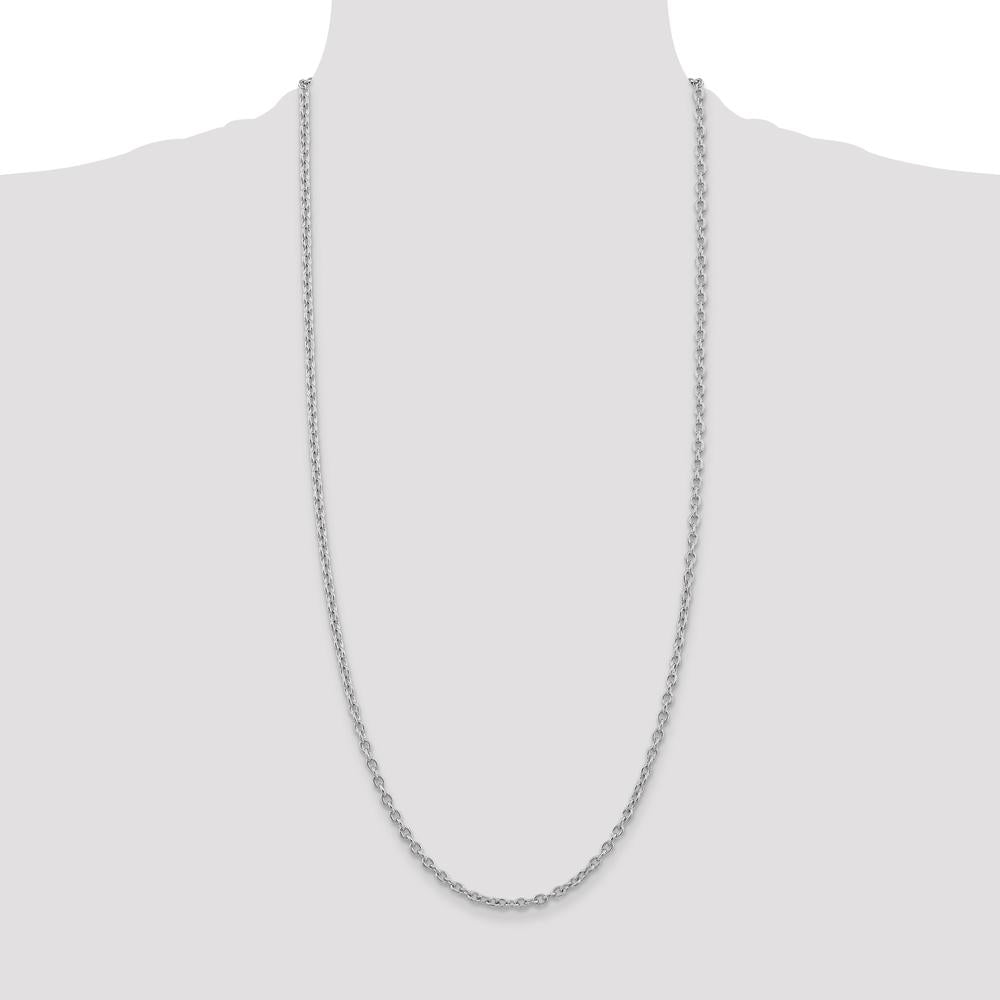14K White Gold 30" 3.2mm Round Open Link Cable Chain with Lobster Clasp by Oro Pregiato