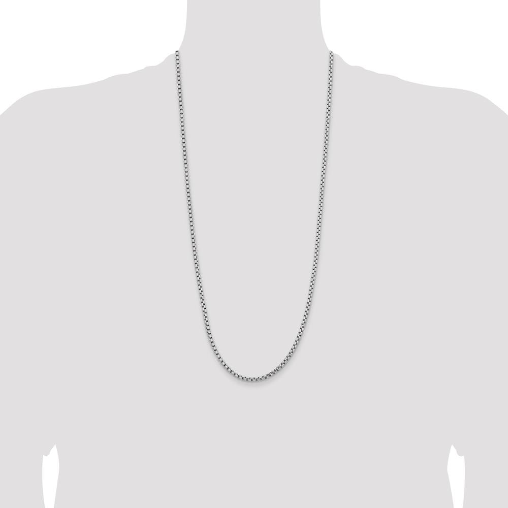 14K White Gold 30" 3.6mm Semi-Solid Round Box Chain with Lobster Clasp by IBGoodman