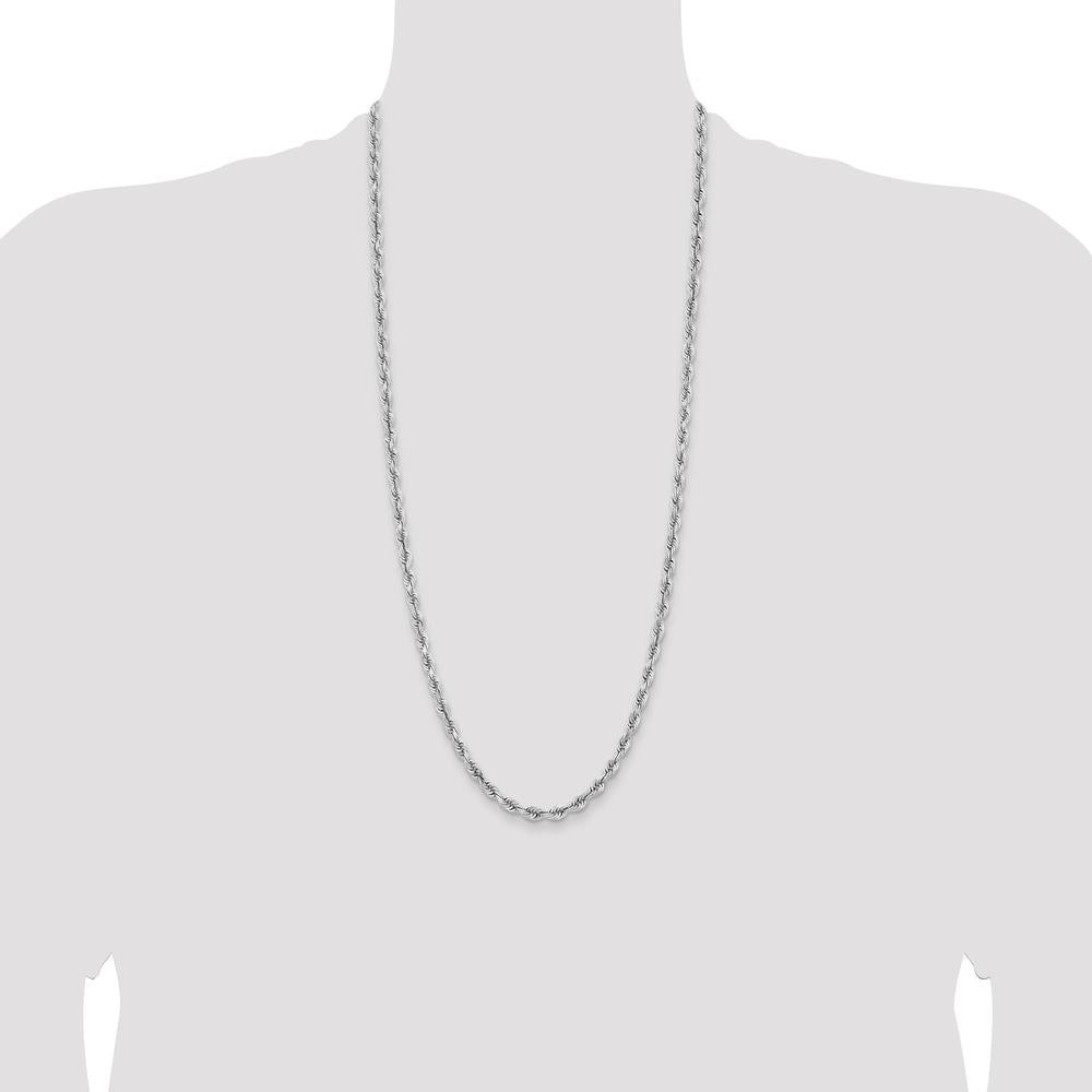 14K White Gold 30" 5mm Diamond-Cut Rope Necklace with Lobster Clasp by Oro Pregiato
